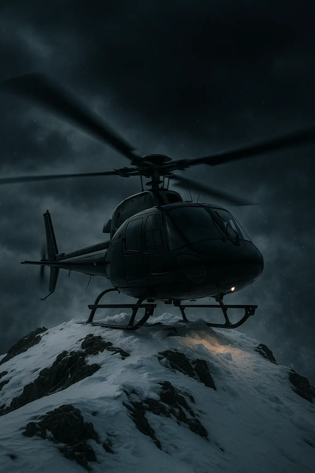 Svart helikopter lander i vinterlandskap for VIP-transport til event